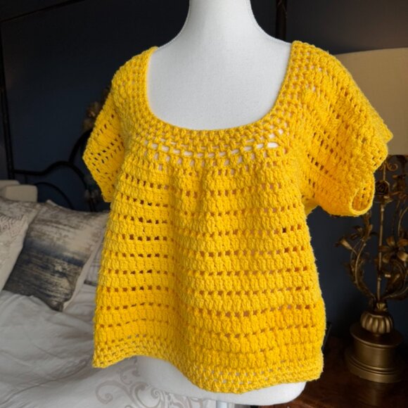 Handmade Sweaters - Yellow Handmade Open Knit Crochet Sweater